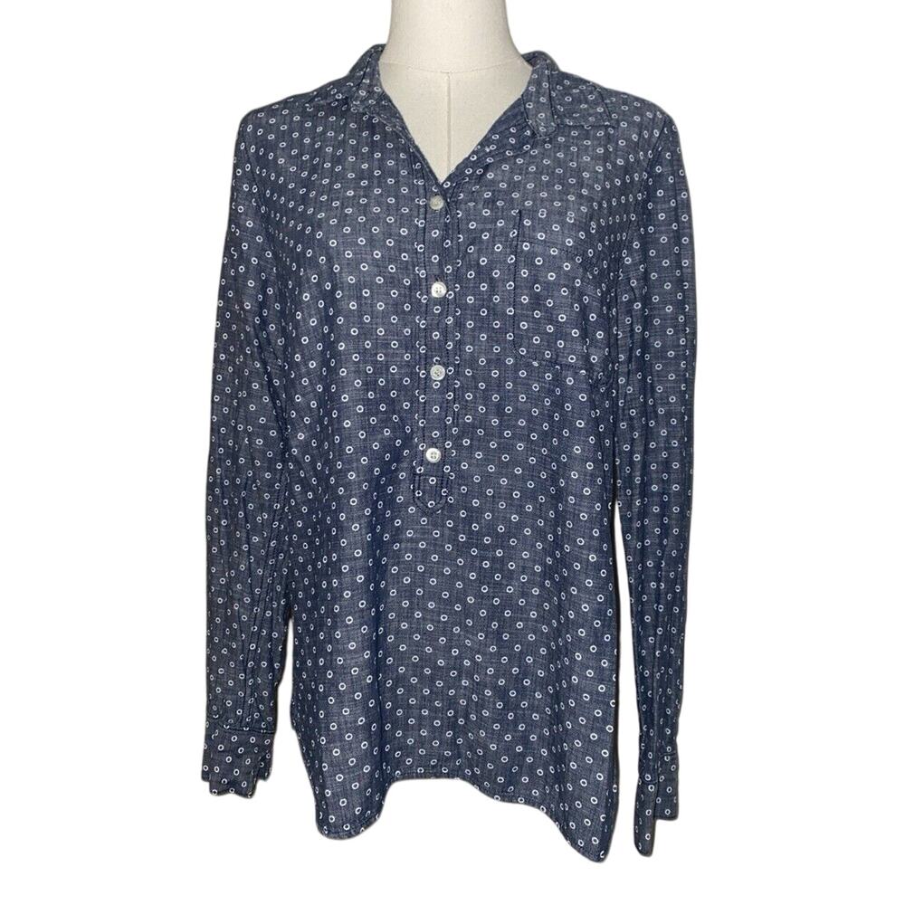 J. CREW Denim Chambray Blue Button Up Long Sleeve Shirt Sz 10 100% Cotton